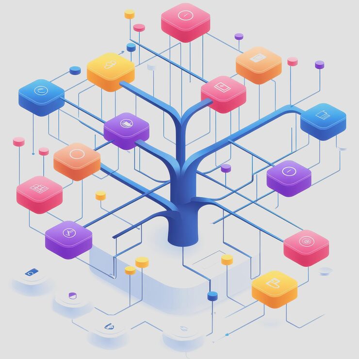 Photo distributed graph databases visual representation with colorful blocks tree structure for technology and data analysis concepts in modern computing environments
