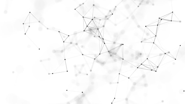 백색 공간에서 검은 선과 점의 분포 데이터 네트워크 연결의 디지털 배경 3D