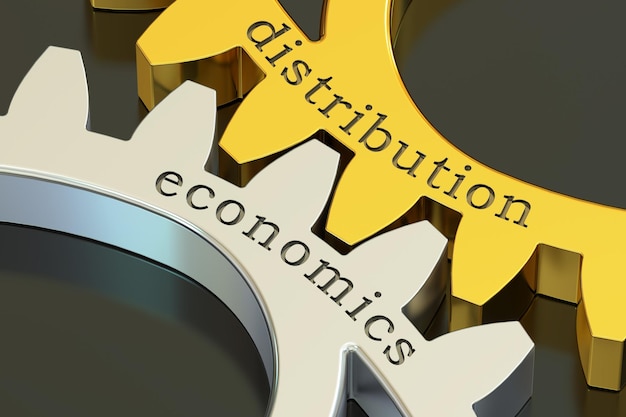 Foto concetto di economia di distribuzione sulle ruote dentate rendering 3d