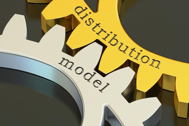 distribution model concept on the gearwheels 3D rendering