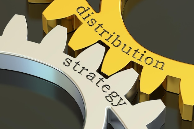 distribution strategy concept on the gearwheels 3D rendering