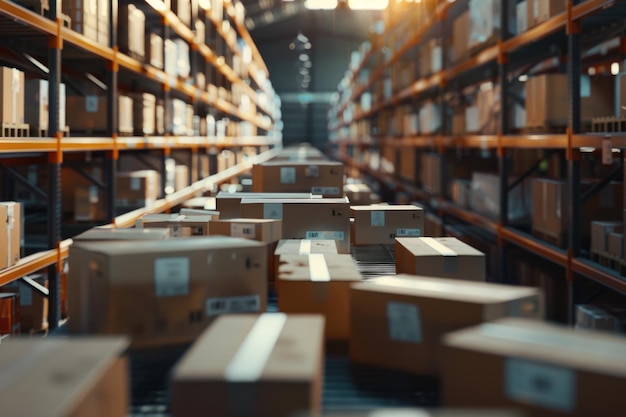 Distribution warehouse preparing commercial shipping orders for dispatch