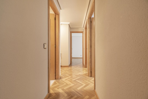 Распределительный коридор дома с входными дверями в несколько комнат