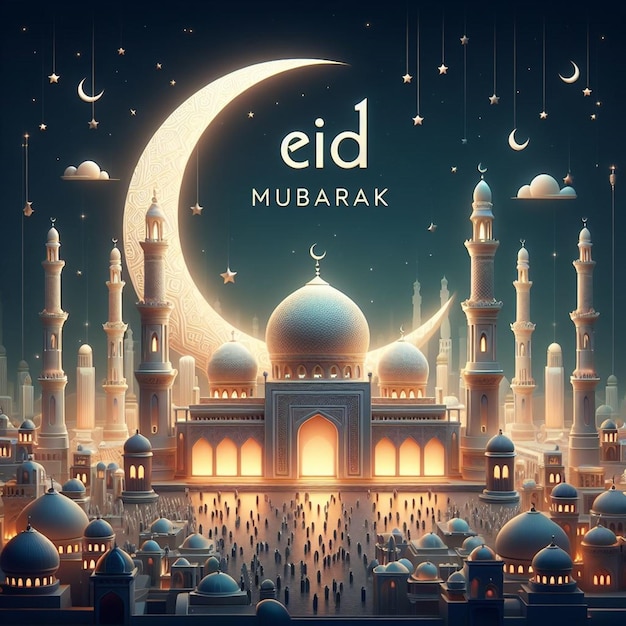 Dit 3D-ontwerp is gemaakt voor islamitische gebeurtenissen zoals Eid ul Fitr en Eid ul Adha