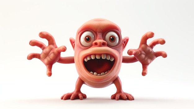 Dit is een 3D-weergave van een cartoon monster het monster heeft rode huid grote ogen en scherpe tanden
