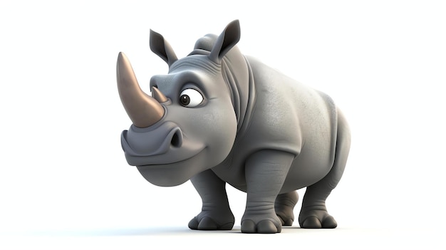 Dit is een 3D-weergave van een cartoon neushoorn de neushoorn is grijs en wit met een enkele hoorn op zijn neus