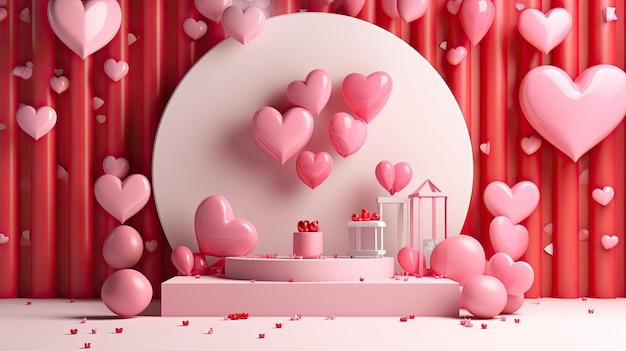 Foto dit is een 3d-weergave van een roze en rode valentine's day-achtergrond