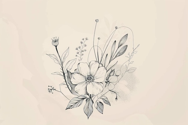 Dit is een illustratie met een minimalistische stijl tekening bloemen botanische bouquets trendy elementen van wilde en tuin planten takken bladeren bloemen kruiden U kunt dit gebruiken om een logo te tekenen