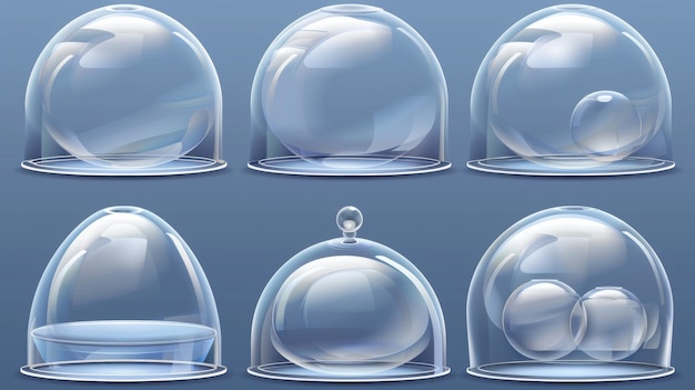 Dit is een realistische moderne illustratie set van glanzende plastic bollen en cilinders van verschillende vormen Plexiglass lege potten containers lege kristallen vitrines