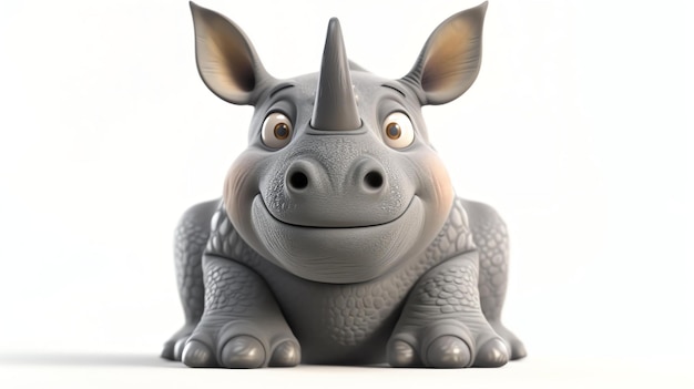 Dit is een schattige en vriendelijke cartoon neushoorn het heeft een grote glimlach op zijn gezicht en kijkt naar de kijker