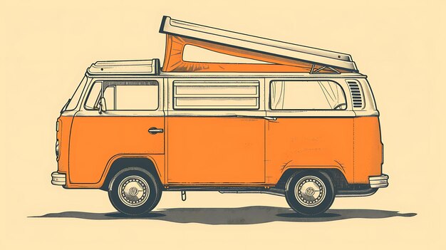 Dit is een vector illustratie van een vintage oranje en witte camper van in een retro pop art stijl