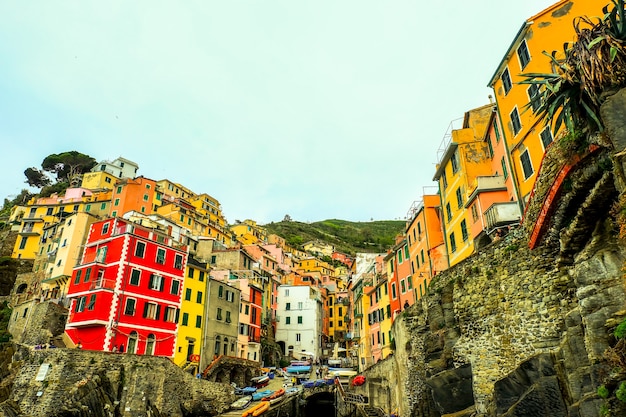 Dit is Riomaggiore Village fish eye view Cinque Terre april 2016