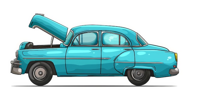 Foto dit moderne icoon is een cartoon illustratie van een oude sedan met een open kap