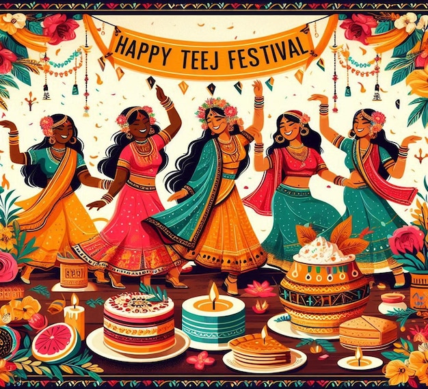 Foto dit prachtige ontwerp is ontworpen voor het hindoeïstische mythologische evenement happy teej festival