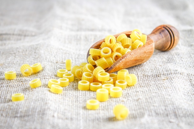 Ditalini macaroni. Pasta rings. Tubettini and thimbles Anellini