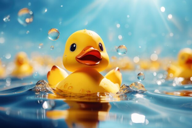 Photo dive into delight experience playful adventures with vibrant yellow rubber ducks in bath and pool get yours now and make a splash