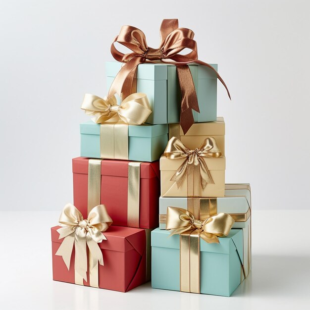 Dive into the festive atmosphere with this 3D scene of a colorful pile of gift boxes The vivid colors and realistic textures bring the image to life