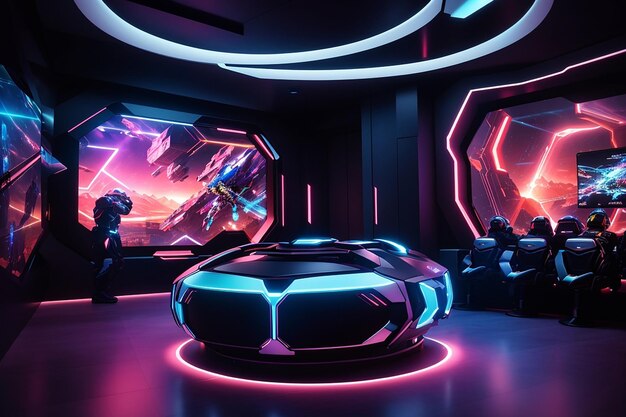 Dive into the future a photographic journey through an immersive virtual reality gaming room with dynamic lighting