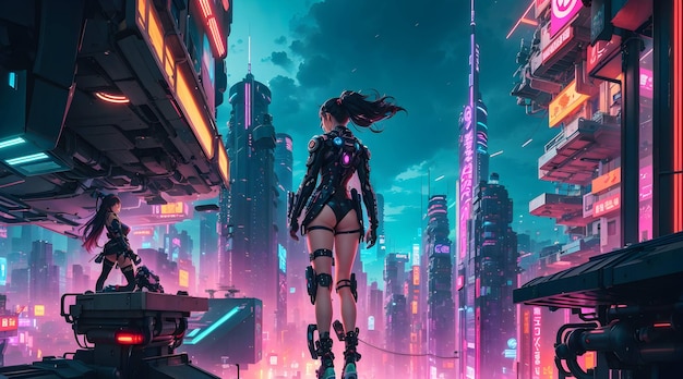 Premium AI Image  Dive into a futuristic cyberpunk cityscape in this  captivating 4K anime wallpaper generated by ai