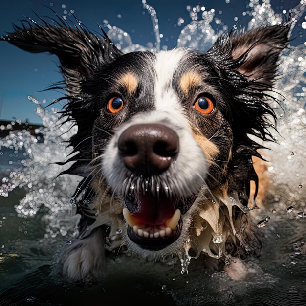 Dive into laughter with a humorous caricature of a dog swimming underwater brought to life through