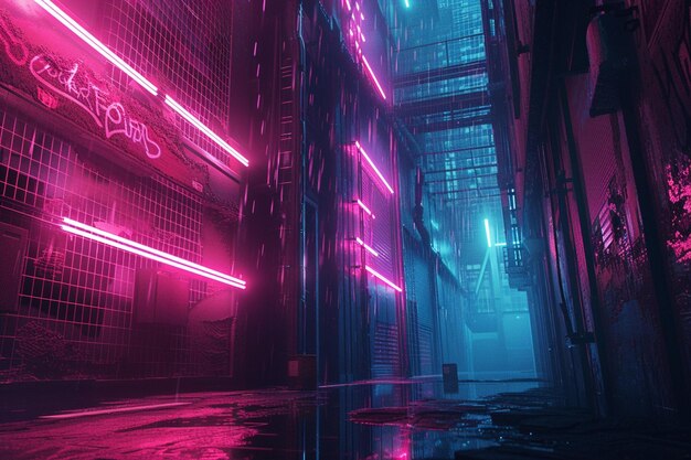 Photo dive into the neon lit underbelly of a cybernetic generative ai