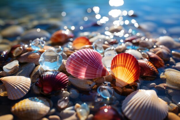 Photo dive into a world of wonder discover the beauty of colorful sea shells and add exotic elegance to your oceanic creations and artistic ventures