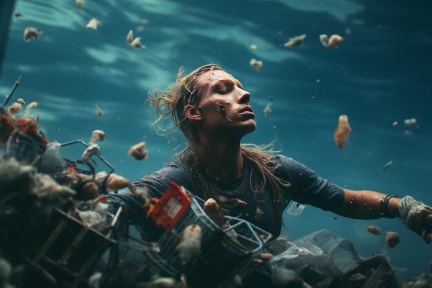 Diver Amidst a Sea of Trash Generative Ai