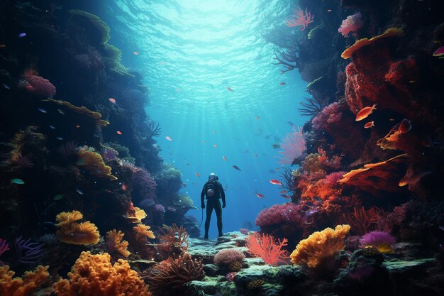 A diver exploring a vibrant coral reef Generative ai