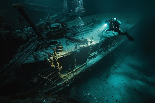 Photo diver illuminates shipwreck