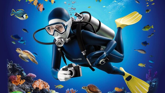 Photo a diver is wearing a mask and has a mask on