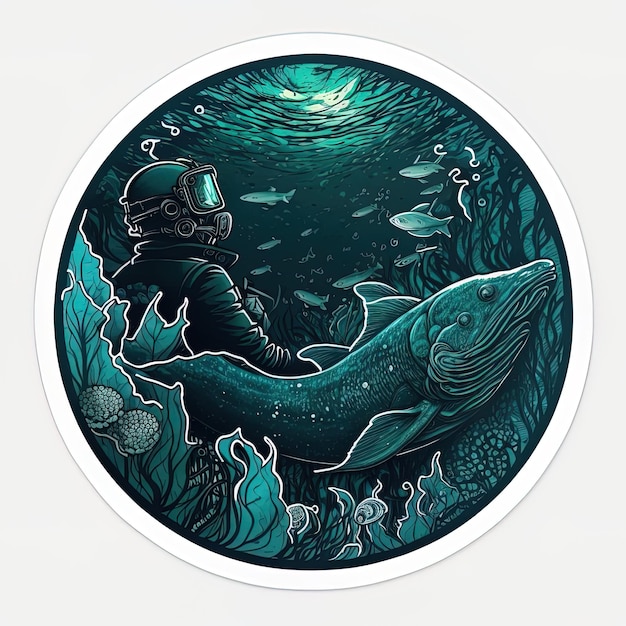 Premium AI Image | A diver and a shark in a circle.