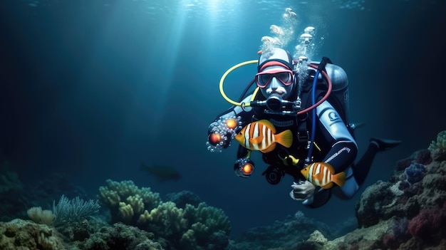 A diver with a fish