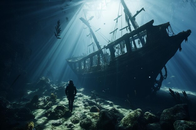 Divers Exploring Ancient Shipwrecks