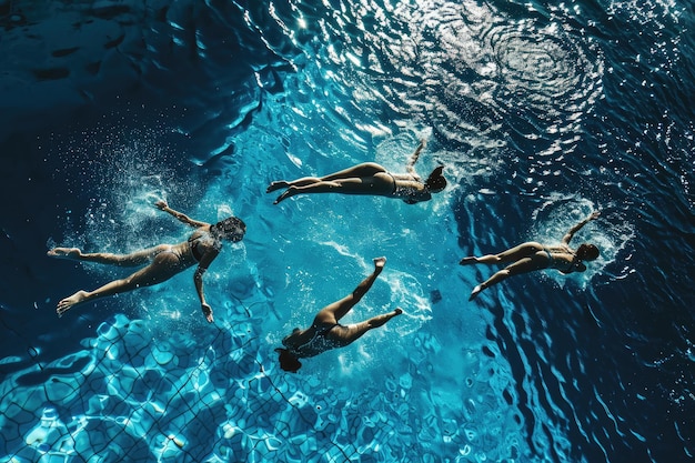 Photo divers in midair during a diving competition ai generated