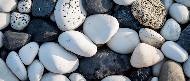 Разнообразный массив черно-белых камней, купающихся в естественном солнечном свете