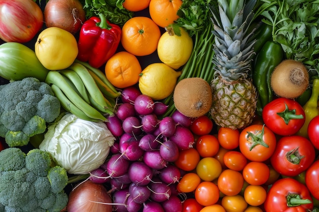 Photo diverse asian fruit market vegetables generate ai