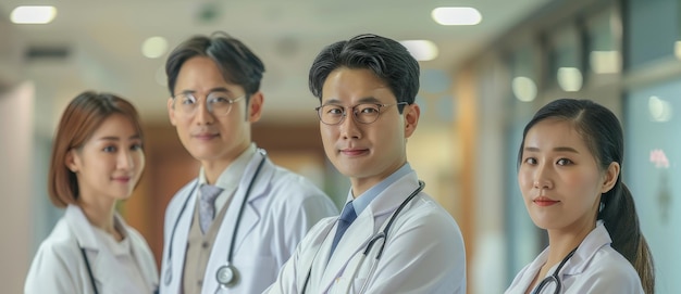 Diverse Asian Medical Team in Hospital with Bright Expressions