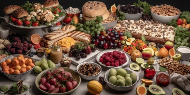 Foto diverse borden met eten op tafel