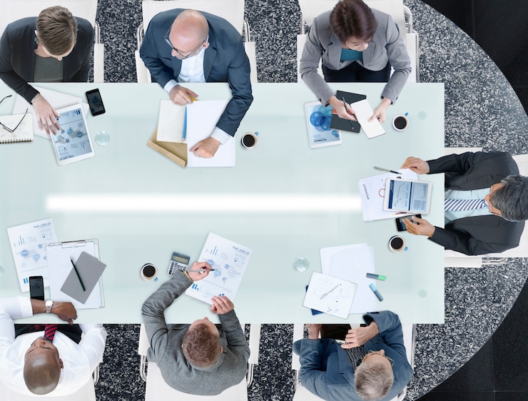 Photo diverse business people meeting office concept