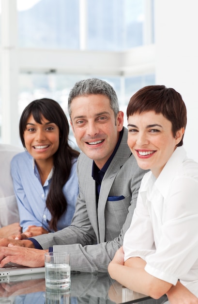 A diverse business team sitting in a row 