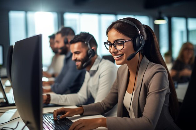 Diverse call center team working in office