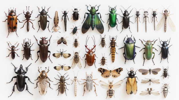 Photo a diverse collection of insects arranged neatly showcasing various species with different patterns a