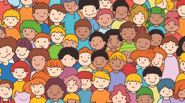 Diverse colorful people crowd seamless illustration cartoon characters friendly community