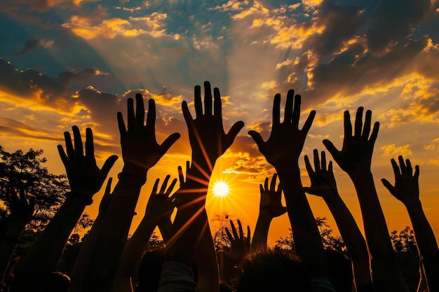 Diverse Community Raising Hands to Heaven in Unity and Hope