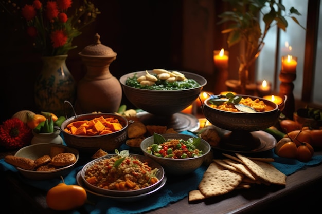 Photo diverse dinner buffet