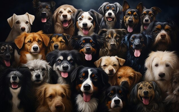 Diverse Dog Group Portrait Generative AI