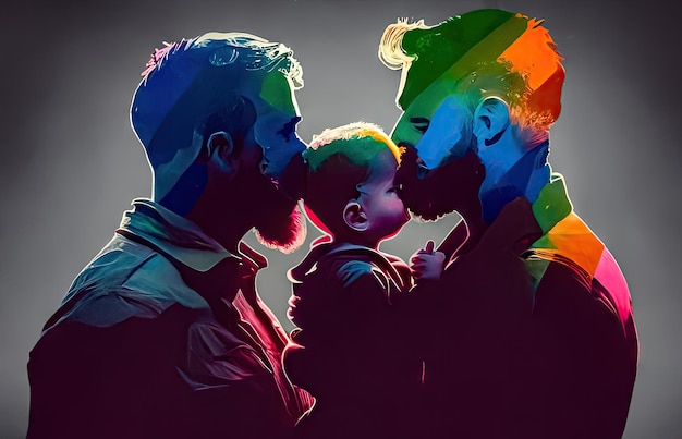 Diverse Family Silhouettes Embracing LGBT Pride Generative AI