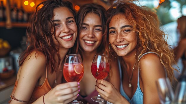 Photo diverse female friends celebrating together
