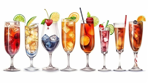 Diverse fruitcocktails prachtige alcoholische dranken voor aan de bar