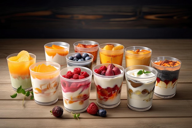 Diverse gearomatiseerde yoghurts bereid voor consumptie Generatieve AI